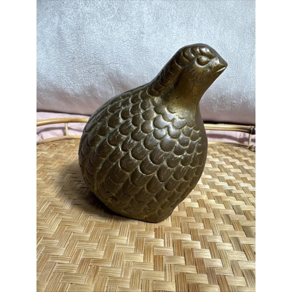 Vintage Brass Quail Figurine Collectible Bird Decor Art Nature Over 5 Inches
